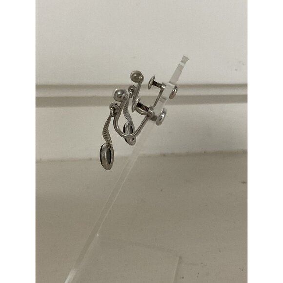 Van Dell Sterling Silver Marcasite Screw Back Leaf Dangle Drop Earrings - Picture 4 of 5